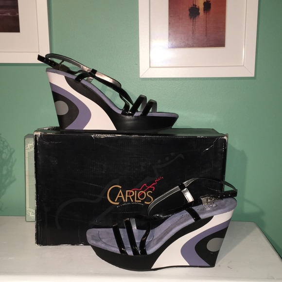 Carlos by Carlos Santana Amplify Black and Lavender Wedge Sandals - Picture 1 of 6